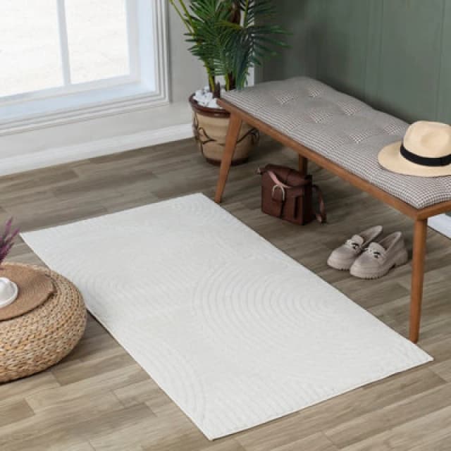 Livabliss In- & Outdoor 3D High & Low Pile Textured White Reyko Area Rug 80 X 150 Cm - Easy To Clean, Perfect For Balcony Or Dining Room