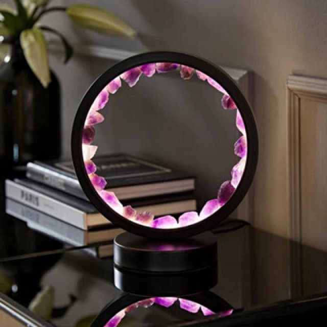 ValueLights Natural Crystal Halo Design Wellness Table Lamp Raw Stone Healing Light - Amethyst Black