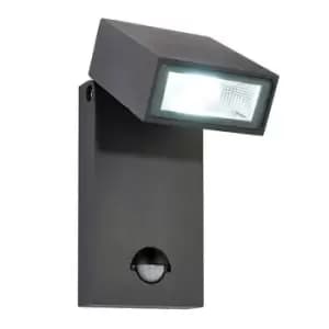 Morti Integrated LED PIR 1 Light Outdoor Wall Light Textured Dark Matt Anthracite, Glass IP44