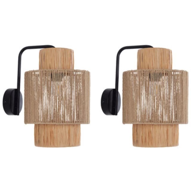 Beliani Set Of 2 Wall Lamps Jamma Paper Rope Natural