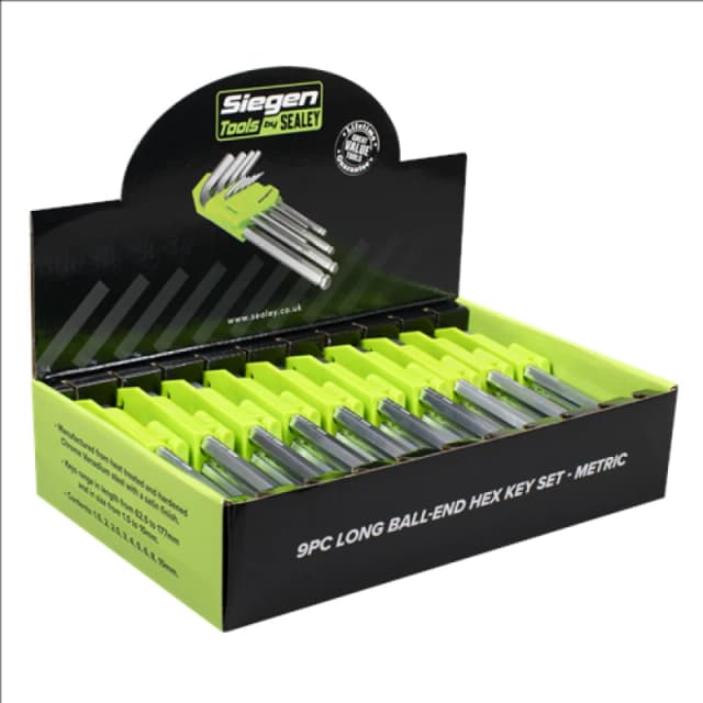 Siegen Long Ball-End Hex Key Set 9pc - Display Box of 10