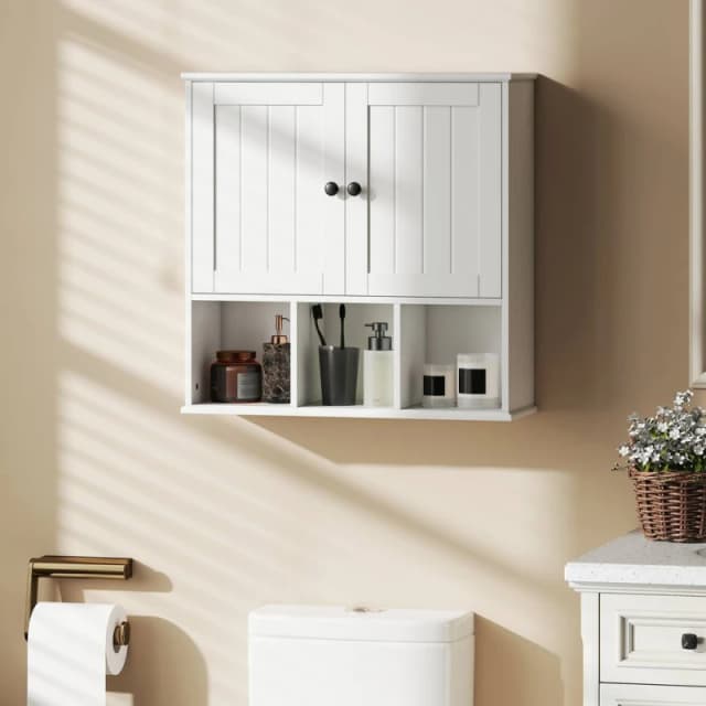 HOMCOM Bathroom Wall Cabinet, Medicine Cabinet with Open Compartments, Shelf in White Size: W600mm x H600mm White Unisex W600mm x H600mm
