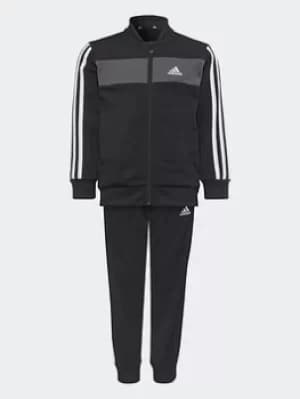 Boys, adidas Essentials 3-stripes Shiny Tracksuit, Black, Size 3-4 Years