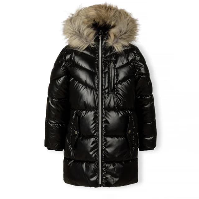 Minoti Girls winter coat with detachable faux fur Black female 2-3 Yrs