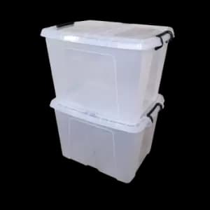 2 x 40L Smart Storage Box, Clear with Clear Extra Strong Lid, Stackable and Nestable Design Storage Solution
