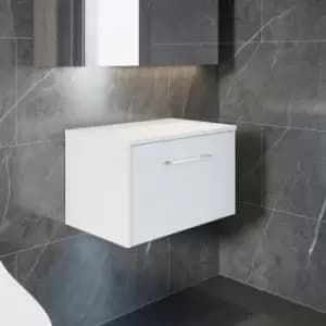 Hudson Reed Juno Wall Hung 1-Drawer Vanity Unit with Worktop 600mm Wide - White Ash