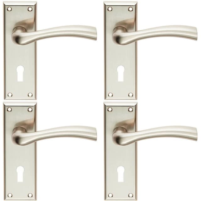 Loops 4x Chunky Curved Tapered Handle on Lock Backplate 150 x 50mm Satin Nickel Metallics