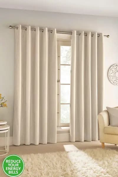 Enhanced Living Savoy 100% Blackout, Thermal, Velvet/Chenille Eyelet Pair of Curtains Cream