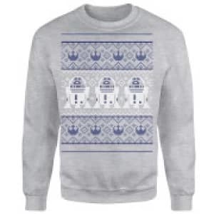Star Wars R2D2 Christmas Knit Grey Christmas Sweatshirt - S - Grey
