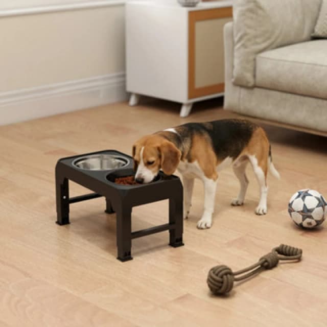 Pawhut Raised Dog Bowl, Foldable Elevated Dog Bowls, 4 Heights Adjustable