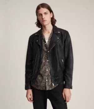 AllSaints Mens Leather Regular Fit Tyson Biker Jacket, Black, Size: XS