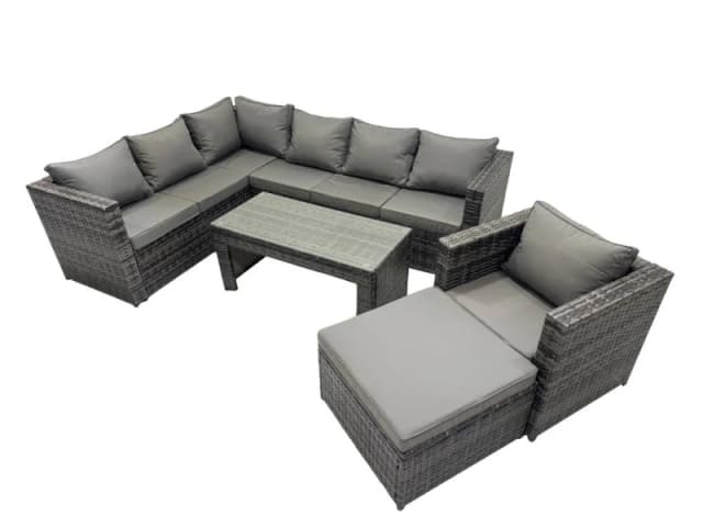 Fimous 5 Pieces Garden Furniture Corner Sofa &Big Footstool Dark Grey Mixed Dark Grey Unisex