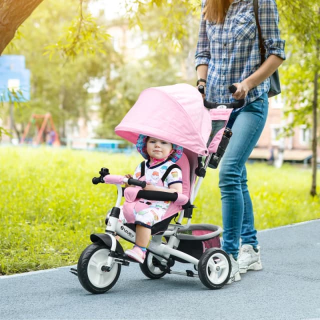 HOMCOM 6 In 1 Kids Trike, Stroller With Parent Handle, Pink 370-027V00PK