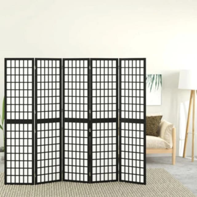 Vidaxl Folding 5-panel Room Divider Japanese Style 200X170 Cm Black 352081