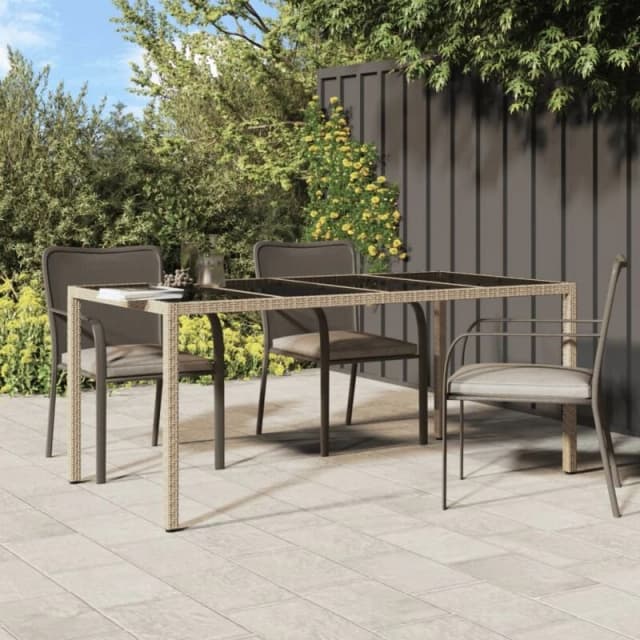 VIDAXL Garden Table Beige 190x90x75cm Tempered Glass and Poly Rattan Vidaxl 8720286666531