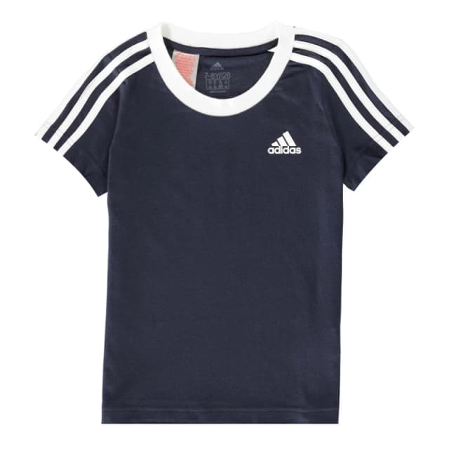 adidas 3 Stripe T Shirt Junior Girls - Blue Blue 7 - 8 Years