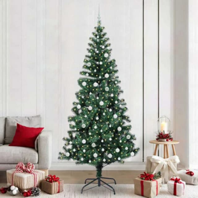 vidaXL Artificial Pre-lit Christmas Tree with White Balls Green 240cm PVC and Metal, Green 3396791