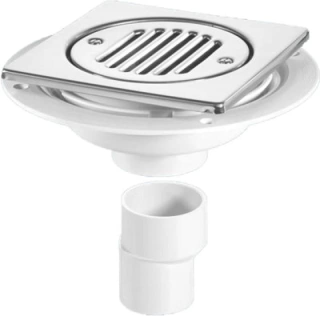 McAlpine USG2T6SS Untrapped Gully. Tile/Grating with removable Grid, 2" Vertical Outlet and 2" x 1.5" Socket Reducer Silver