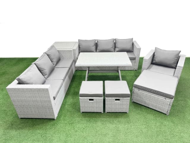 Fimous 10-seater Patio 3 Seater Sofa Armchair Set with Side Table 3 Stools in Light Grey Light Grey Unisex