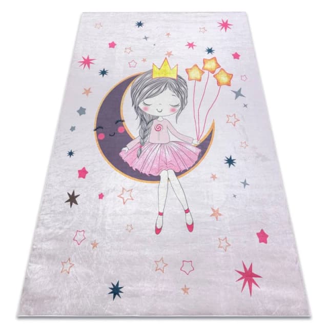RugsX Bambino 48060 Washing Carpet Princess, Stars For Children Anti Slip - Pink 140X200 Cm