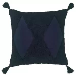 Kantha Tufted Diamond Cushion Navy