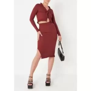 Missguided Tall Rib Cardigan and Midi Skirt Co Ord Set - Red