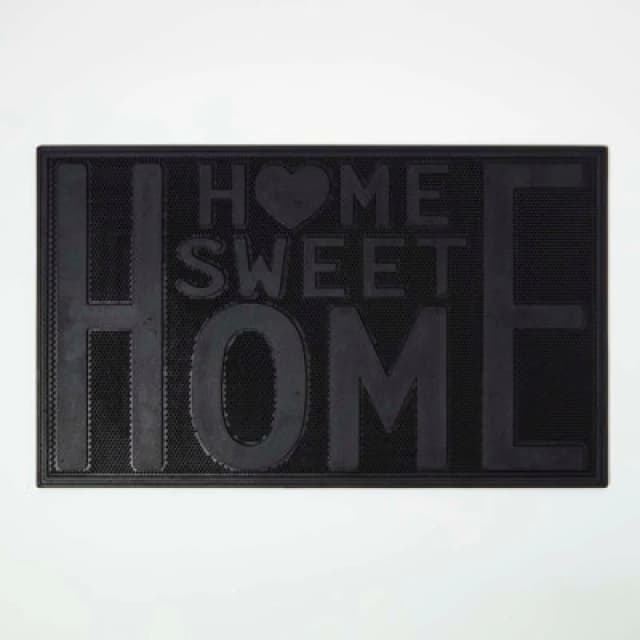 Homescapes Black Rubber Home Sweet Home Non-Slip Doormat
