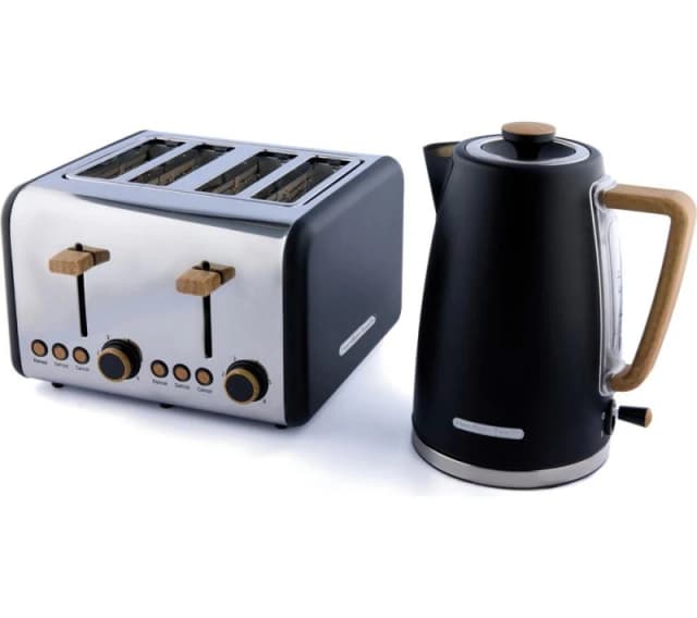 HAMILTON BEACH Scandi Breakfast Jug Kettle & 4-Slice Toaster Bundle - Black 5060916372757