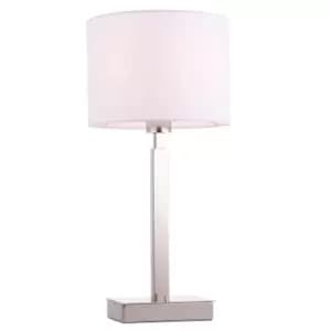 Table Lamp Chrome Plate & Vintage White Fabric 60W E27 Base & Shade e10447