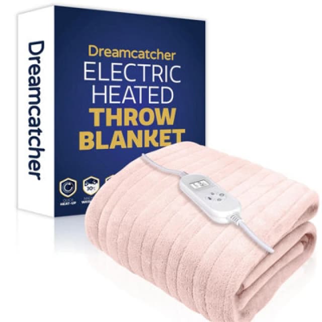 Dreamcatcher Deluxe Xl Electric Throw Heated Double Over Blanket Soft Fleece 9 Heat & 12Hr Timer Settings - Pink