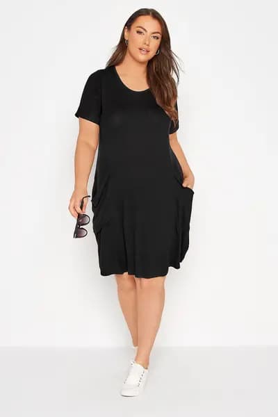 Yours Drape Pocket Dress Black
