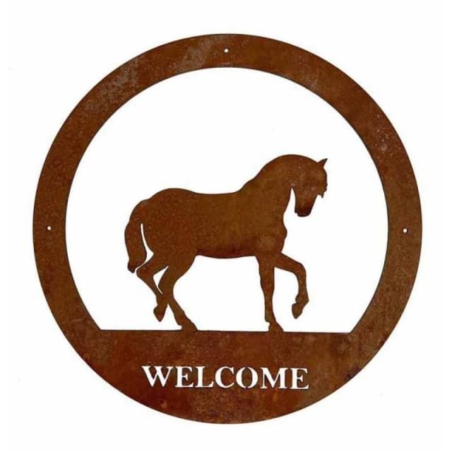Poppy Forge Horse Welcome Wall Art - Large - Steel - W49.5 x H49.5cm - BM/RtR in Brown Brown Unisex