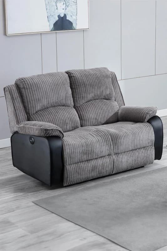 More4Homes Postana Electric High Back Jumbo Cord Fabric Recliner 2 Seater Sofa (Grey)