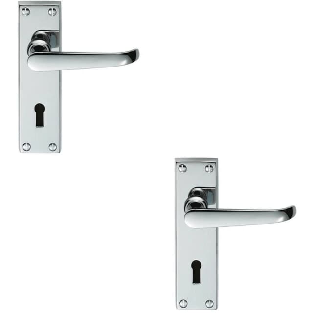 Loops 2x PAIR Straight Victorian Handle on Lock Backplate 150 x 42mm Polished Chrome Multi