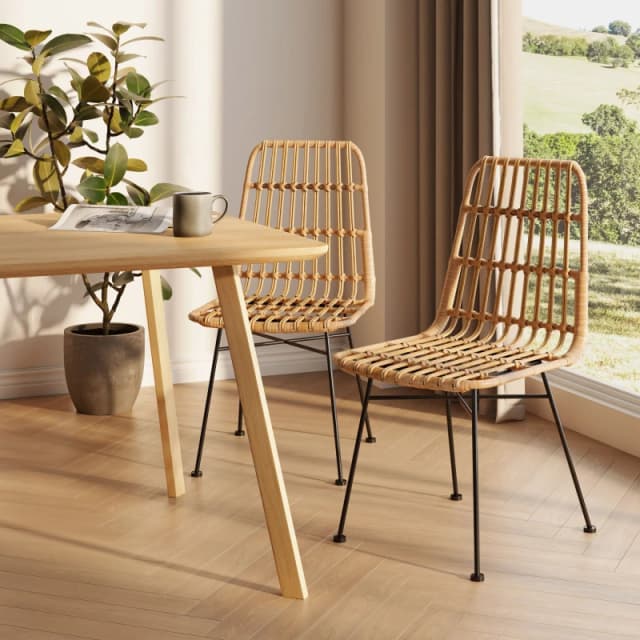 VonHaus Richmond Set of 2 Rattan Dining Chairs Beige unisex One Size