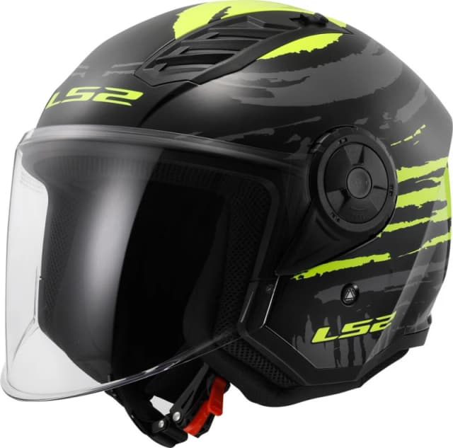 LS2 OF616 Airflow II Brush Black H-V Yellow Jet Helmet Size XS
