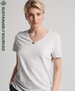 Superdry Womens Organic Cotton Studios Pocket V-Neck T-Shirt Light Grey / Ice Marl - Size: 14