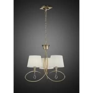 Mara pendant lamp 3 E14 bulbs, gold with ivory white lampshade