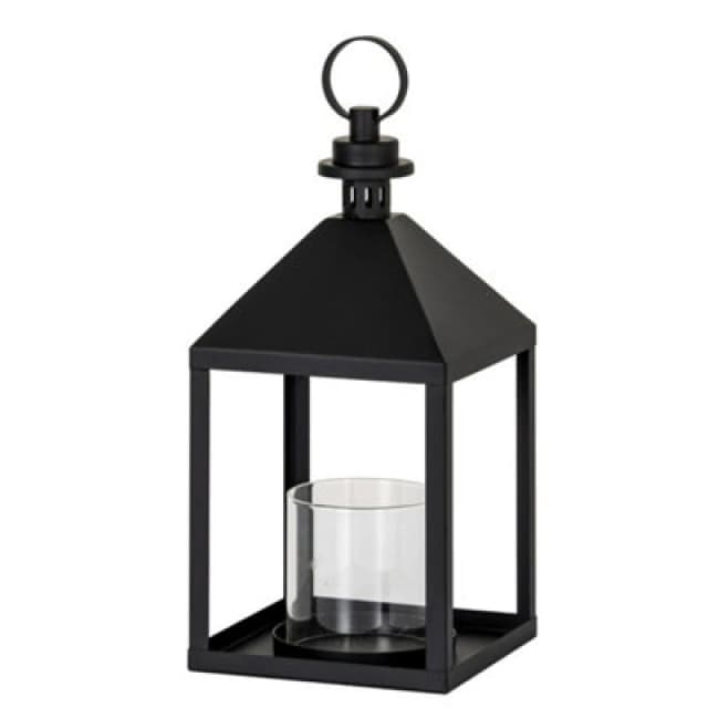 Hill Interiors Astra Medium Lantern With Glass Candle Holder - L17 X W17 X H38cm - Black