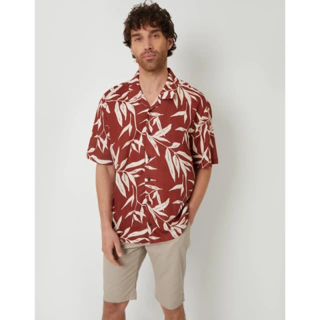 Threadbare Mens Short-Sleeve Patterned Shirt Rust male Small