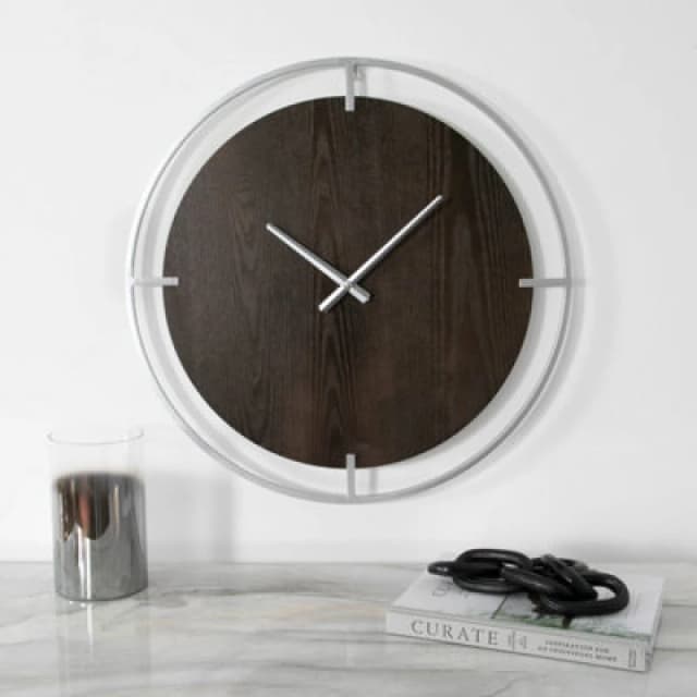Native Home & Lifestyle Minimalist Wood & Silver Wall Clock White