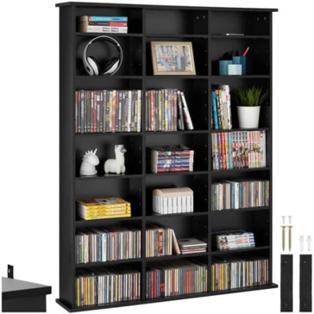 Tectake Shelves Stevie - 21 Compartments, Height-Adjustable, Removable Shelves - Black