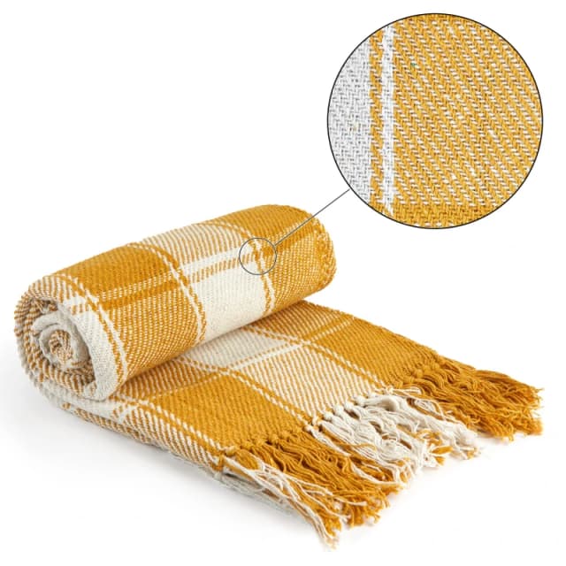 Emma Barclay Throw Blanket Cotton Check Design Frisco Ochre Yellow unisex 127x152cm