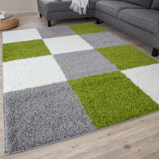 THE RUGS Fluffy & Soft Shaggy Rugs Living Room Rug in Green - Elegant Geometric Design Carpets For Bedrooms & Kitchen 381 Size: 80cm x 300cm Gre