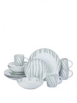 Waterside Grey Tribal Print 16 Piece Dinner Set