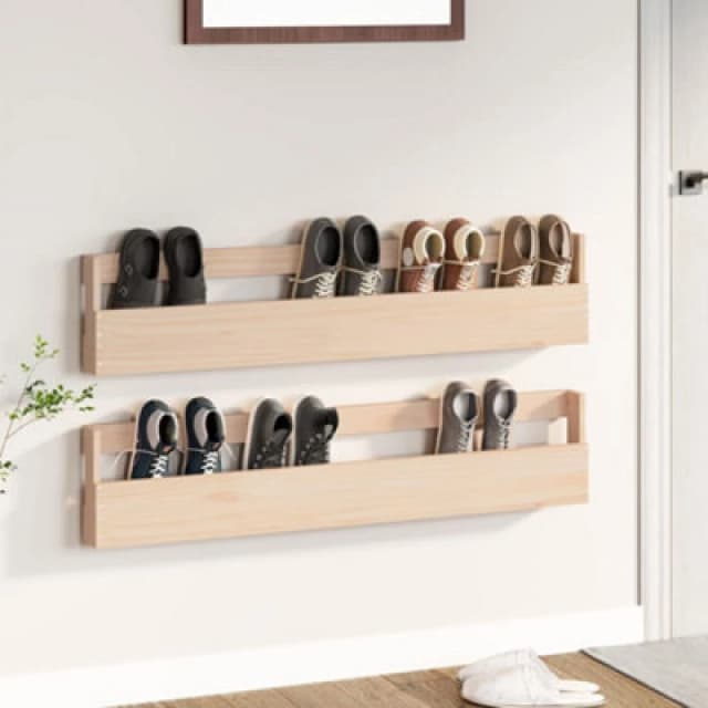 Vidaxl Wall-Mounted Shoe Racks 2 Pcs 110X9X23cm Solid Wood Pine