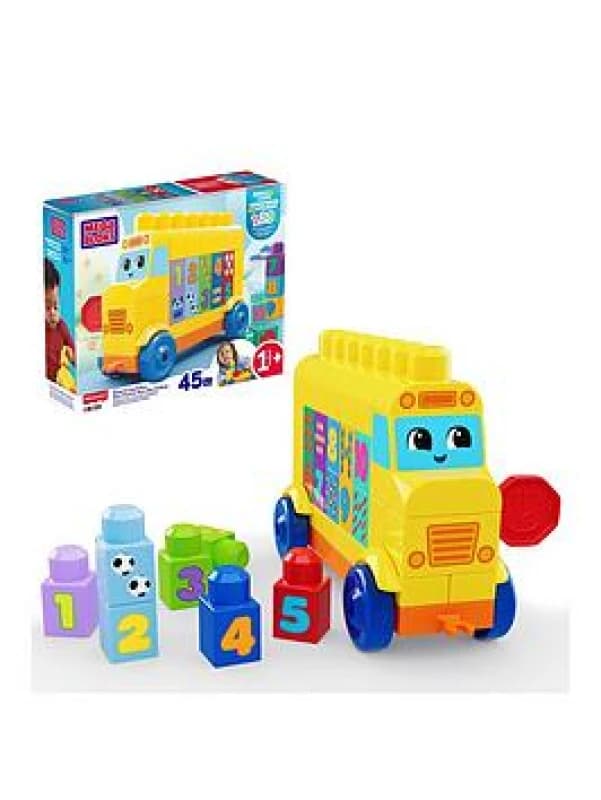 MEGA BLOKS First Builders Toddler Block Toys Set Build & Count Bus 45 Pieces Learn Numbers and Counting Yellow Ages 1+ Years JKG34 Yellow Bus