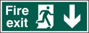 Fire Exit Arrow Down Sign, S/A Vinyl