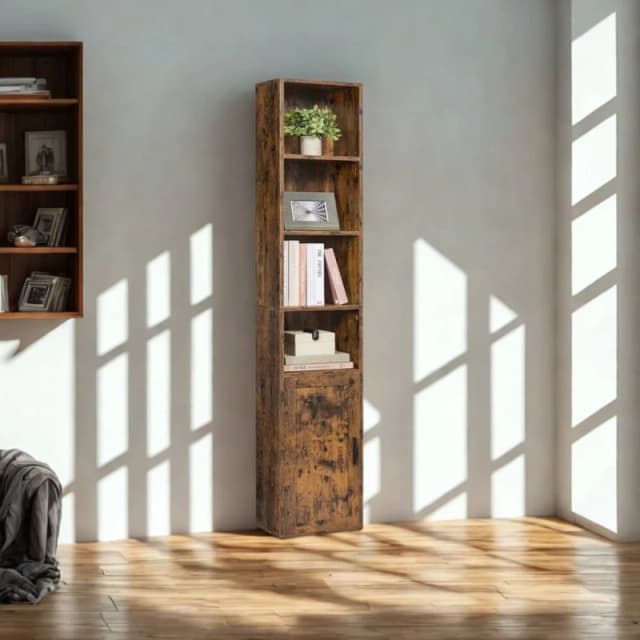 Pirlo Plush Adjustable Tall Free Standing Bookcase Shelf For Living Room Storage in Brown Brown Unisex