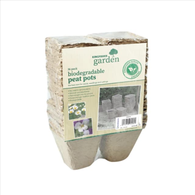 Kingfisher 36 Pack 8cm (3in) Biodegradable Square Peat Pots PPOTSS